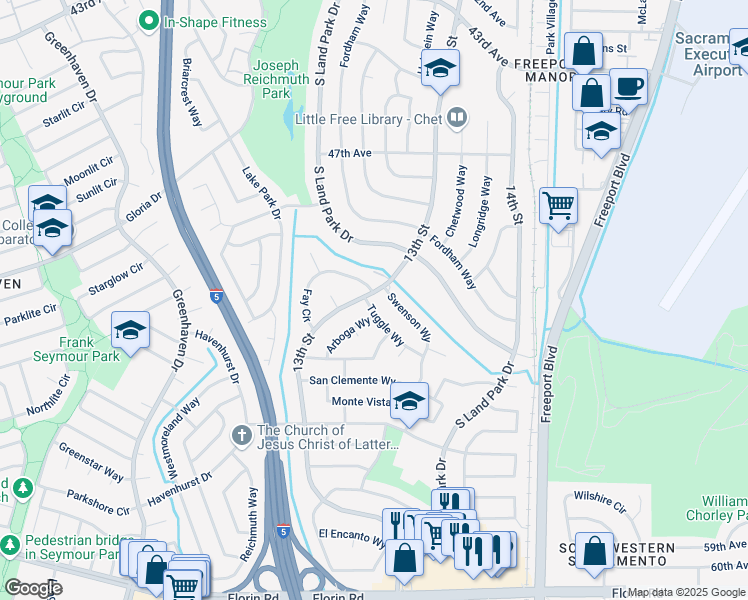 map of restaurants, bars, coffee shops, grocery stores, and more near 1310 Tuggle Way in Sacramento