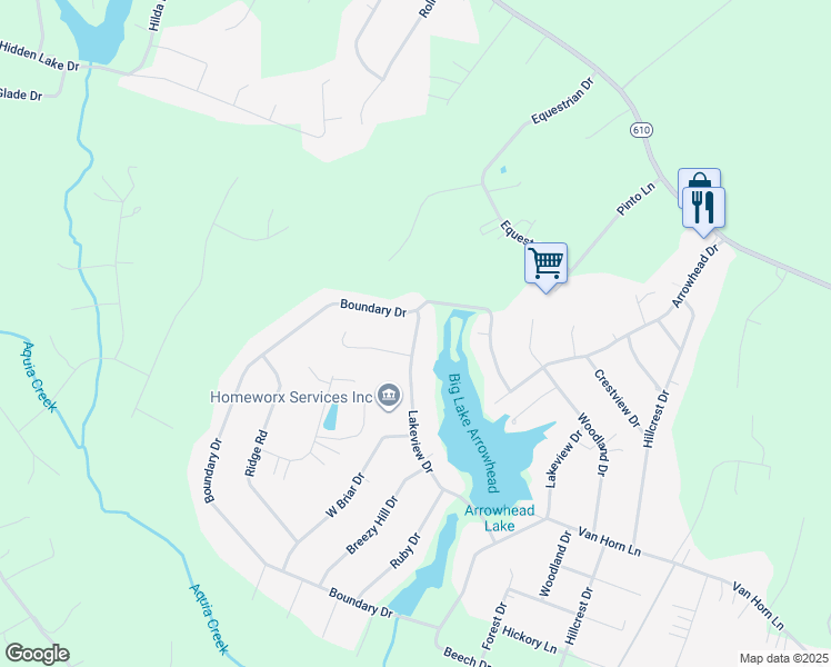 map of restaurants, bars, coffee shops, grocery stores, and more near 1093 Lakeview Drive in Stafford