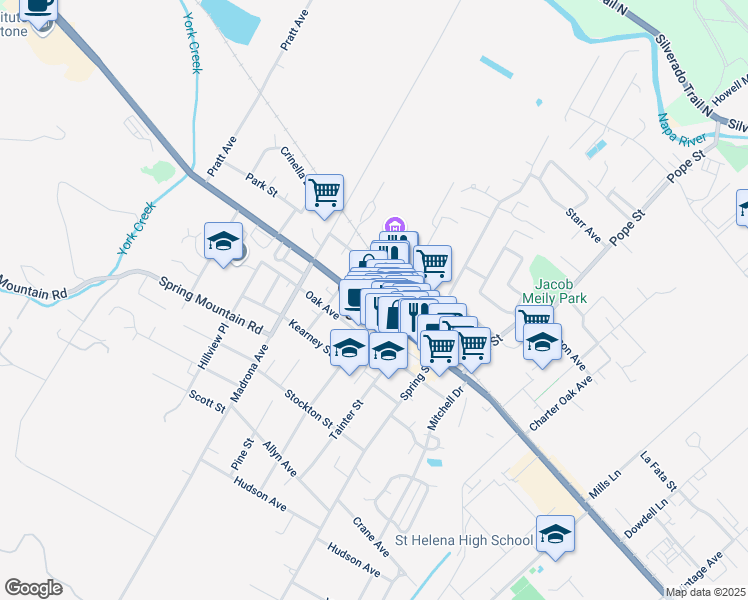 map of restaurants, bars, coffee shops, grocery stores, and more near in St. Helena