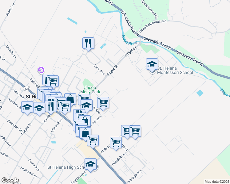 map of restaurants, bars, coffee shops, grocery stores, and more near 632 McCorkle Avenue in St. Helena