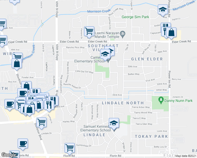 map of restaurants, bars, coffee shops, grocery stores, and more near 19 Vario Ct in Sacramento