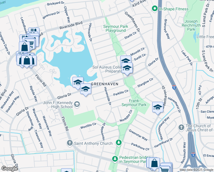 map of restaurants, bars, coffee shops, grocery stores, and more near 6660 Gloria Drive in Sacramento
