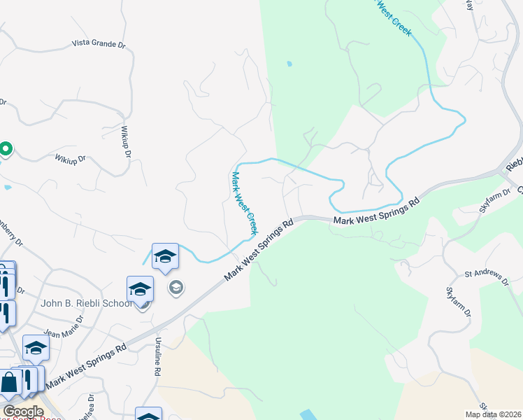 map of restaurants, bars, coffee shops, grocery stores, and more near 725 Quietwater Road in Santa Rosa