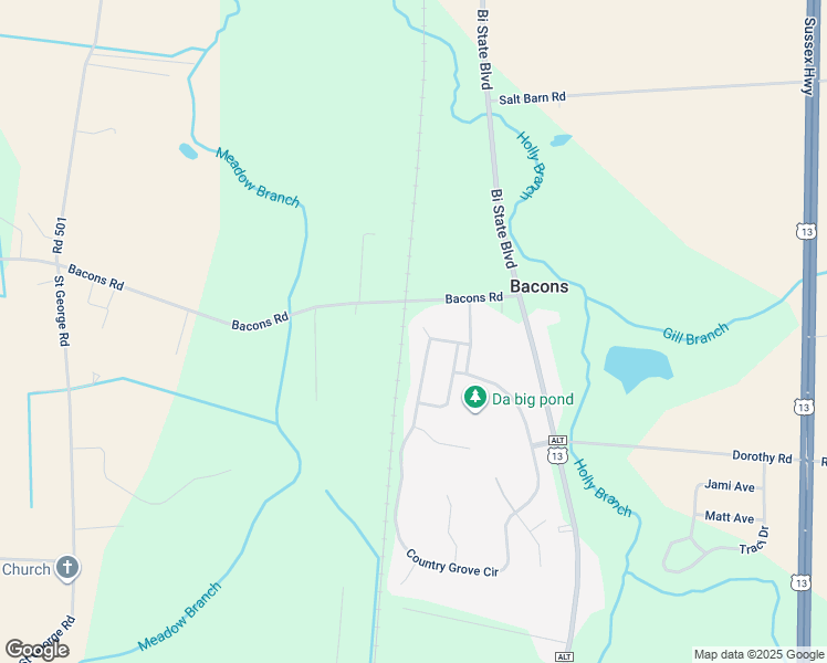 map of restaurants, bars, coffee shops, grocery stores, and more near 10134 Bacons Road in Delmar