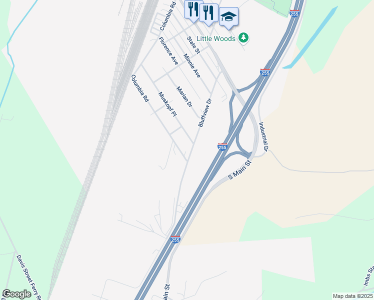 map of restaurants, bars, coffee shops, grocery stores, and more near 1517 Muskopf Place in Dupo