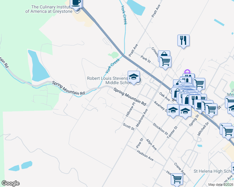 map of restaurants, bars, coffee shops, grocery stores, and more near 1860 Spring Mountain Road in St. Helena