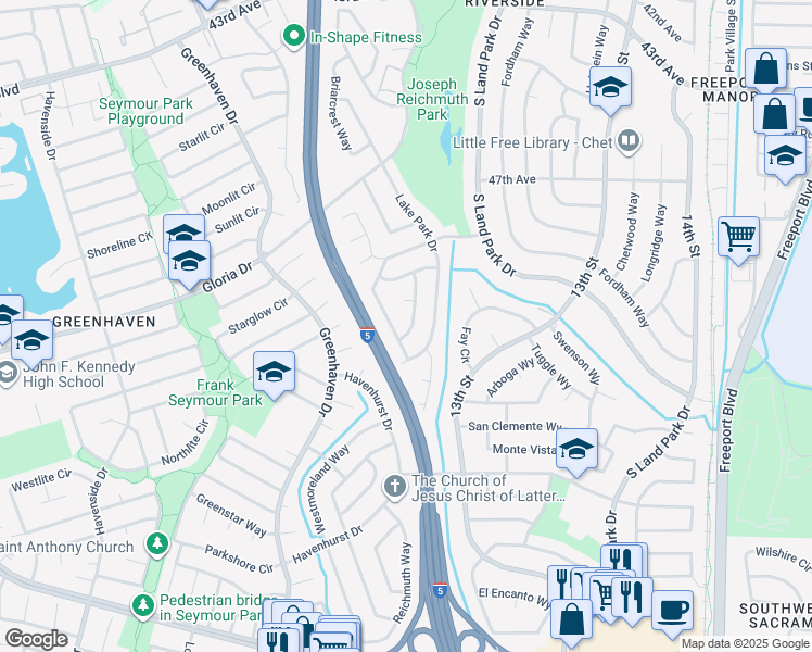 map of restaurants, bars, coffee shops, grocery stores, and more near 6615 Willowbrae Way in Sacramento