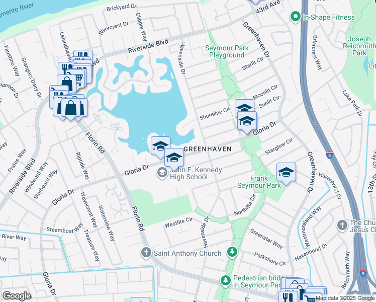 map of restaurants, bars, coffee shops, grocery stores, and more near 15 Tern Court in Sacramento