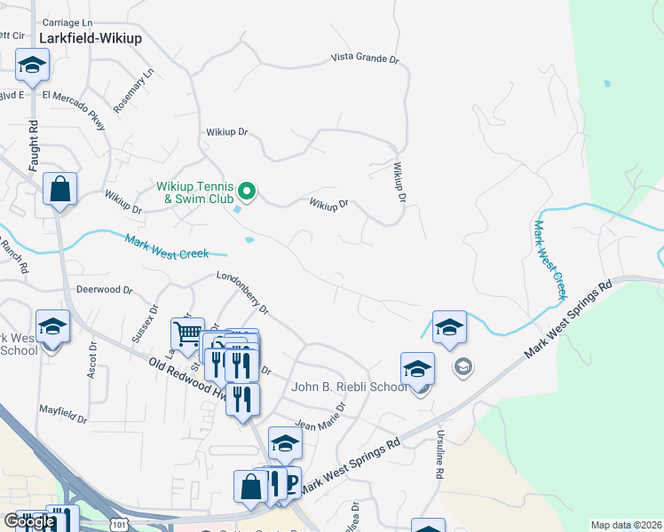 map of restaurants, bars, coffee shops, grocery stores, and more near 679 Greenview Drive in Santa Rosa