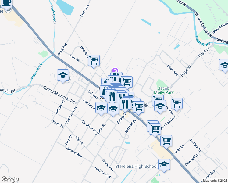 map of restaurants, bars, coffee shops, grocery stores, and more near 1461 Railroad Avenue in St. Helena