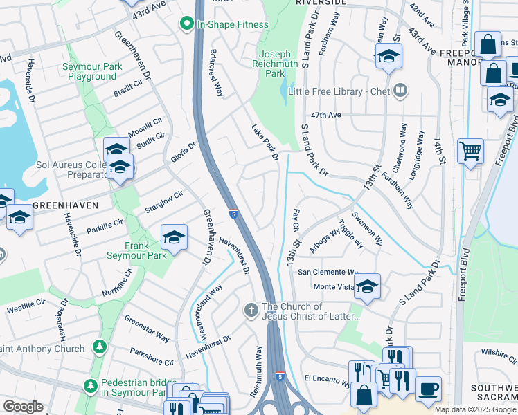 map of restaurants, bars, coffee shops, grocery stores, and more near 6615 Willowbrae Way in Sacramento