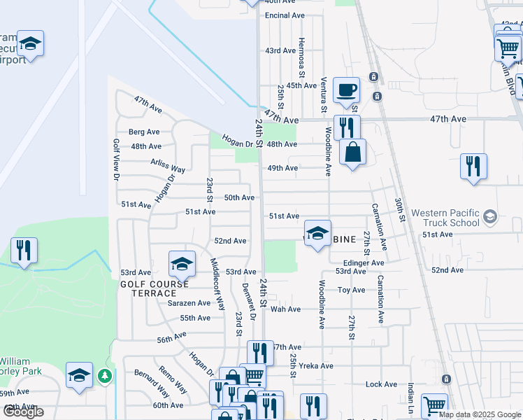 map of restaurants, bars, coffee shops, grocery stores, and more near in Sacramento
