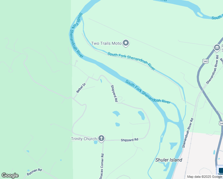 map of restaurants, bars, coffee shops, grocery stores, and more near 971 Shipyard Road in Shenandoah