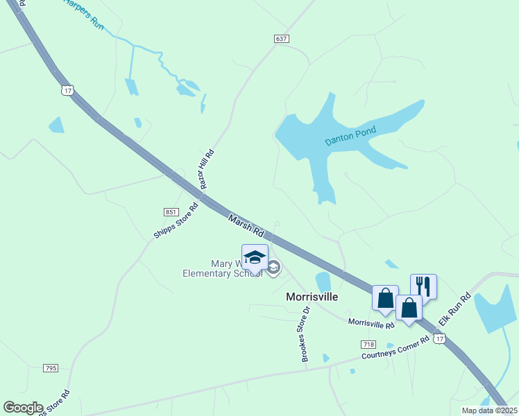 map of restaurants, bars, coffee shops, grocery stores, and more near 12819 Marsh Road in Bealeton