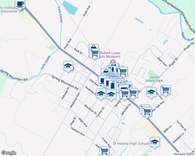 map of restaurants, bars, coffee shops, grocery stores, and more near 1508 Main Street in St. Helena
