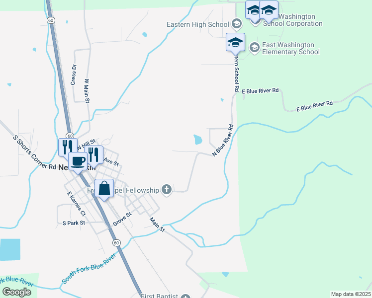 map of restaurants, bars, coffee shops, grocery stores, and more near 417 Brookelynn Court in New Pekin