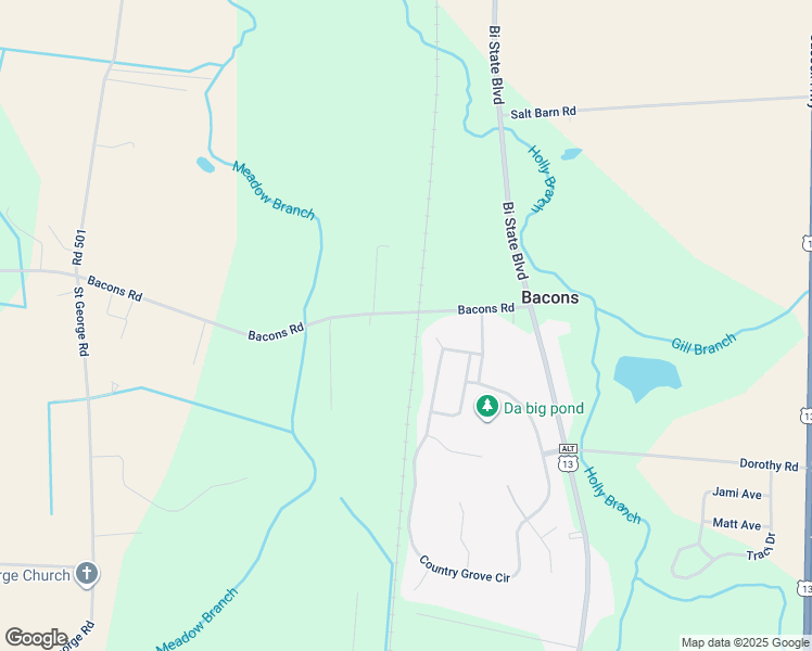 map of restaurants, bars, coffee shops, grocery stores, and more near 10134 Bacons Road in Delmar