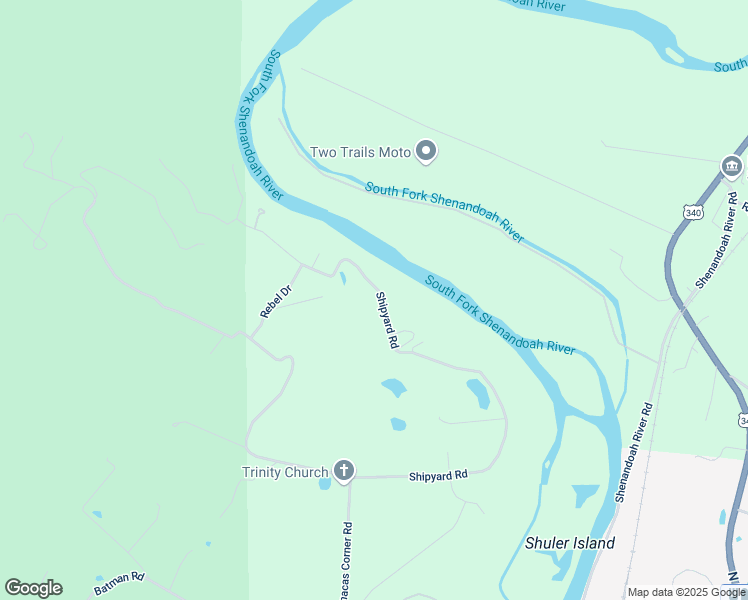 map of restaurants, bars, coffee shops, grocery stores, and more near 971 Shipyard Road in Shenandoah