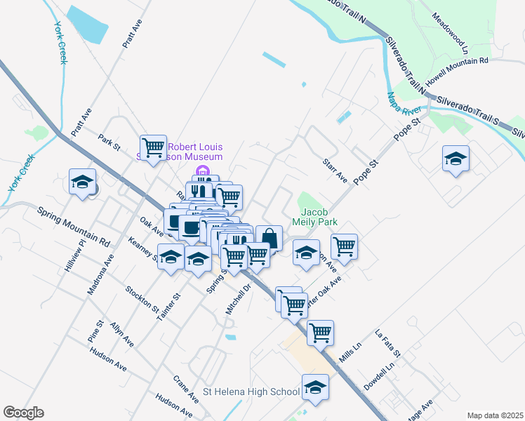 map of restaurants, bars, coffee shops, grocery stores, and more near 909 Chiles Avenue in St. Helena