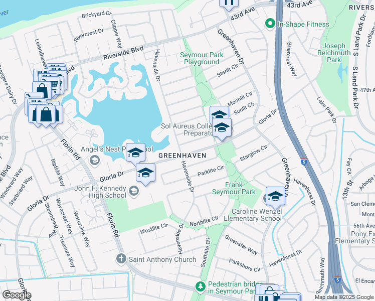 map of restaurants, bars, coffee shops, grocery stores, and more near 6660 Gloria Drive in Sacramento