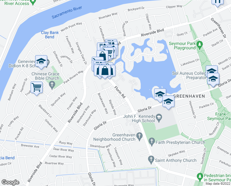 map of restaurants, bars, coffee shops, grocery stores, and more near 434 Florin Road in Sacramento