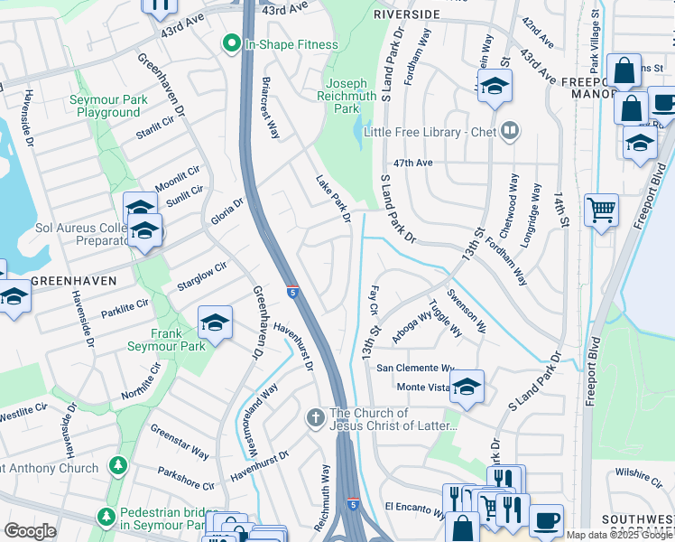 map of restaurants, bars, coffee shops, grocery stores, and more near 6615 Willowbrae Way in Sacramento