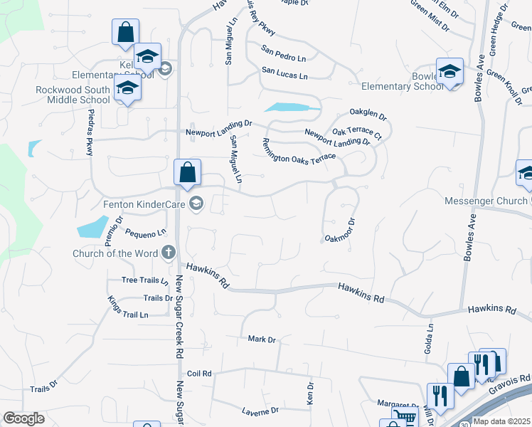 map of restaurants, bars, coffee shops, grocery stores, and more near 1019 Nagia Court in Fenton