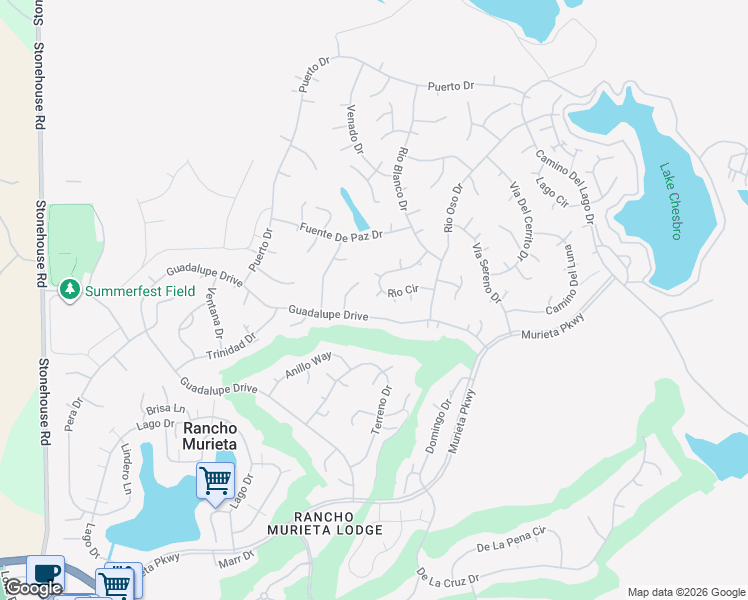 map of restaurants, bars, coffee shops, grocery stores, and more near 15056 Rio Circle in Rancho Murieta