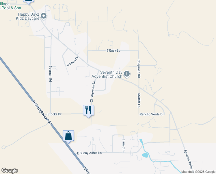 map of restaurants, bars, coffee shops, grocery stores, and more near 4357 Blu Vista Drive in Moab