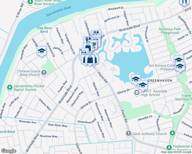 map of restaurants, bars, coffee shops, grocery stores, and more near 434 Florin Road in Sacramento