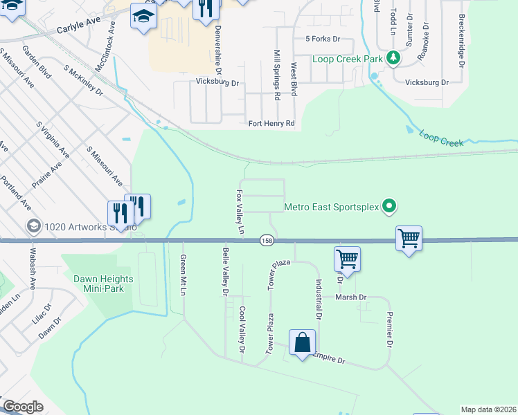 map of restaurants, bars, coffee shops, grocery stores, and more near 2053 Wexford Green Way in Belleville