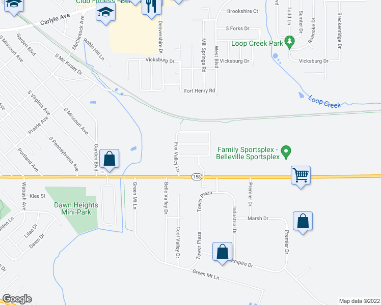 map of restaurants, bars, coffee shops, grocery stores, and more near 2053 Wexford Green Way in Belleville