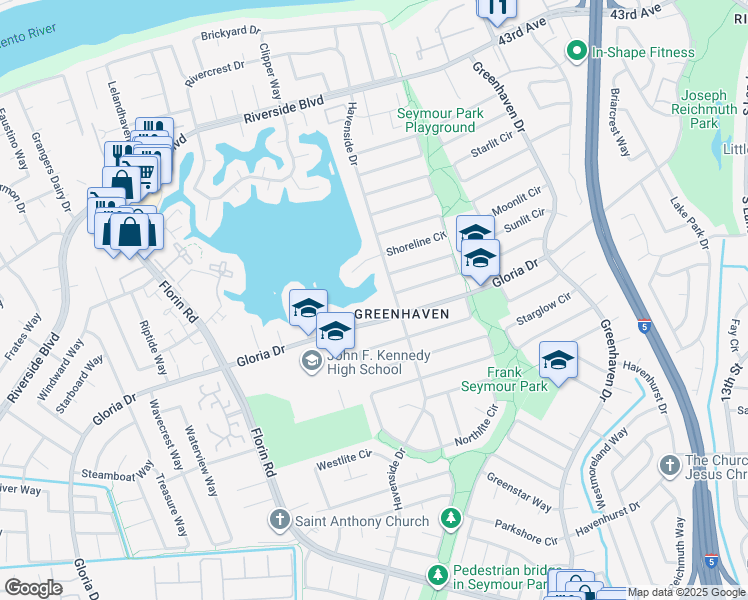 map of restaurants, bars, coffee shops, grocery stores, and more near 15 Tern Court in Sacramento
