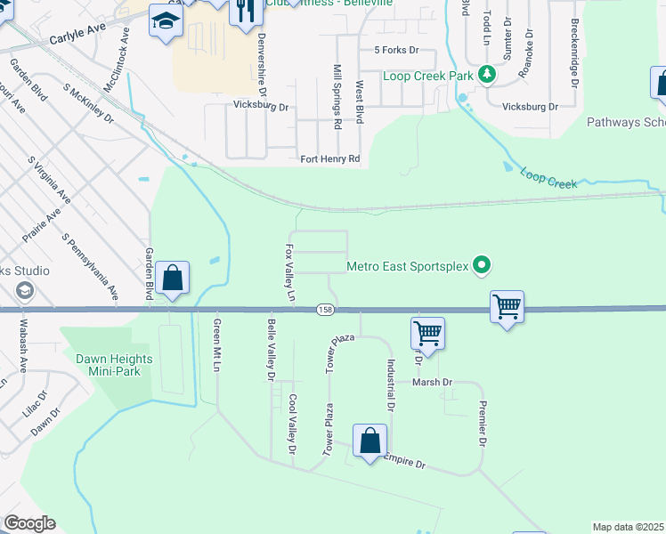 map of restaurants, bars, coffee shops, grocery stores, and more near 2057 Wexford Green Way in Belleville