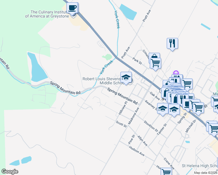 map of restaurants, bars, coffee shops, grocery stores, and more near 1860 Spring Mountain Road in St. Helena