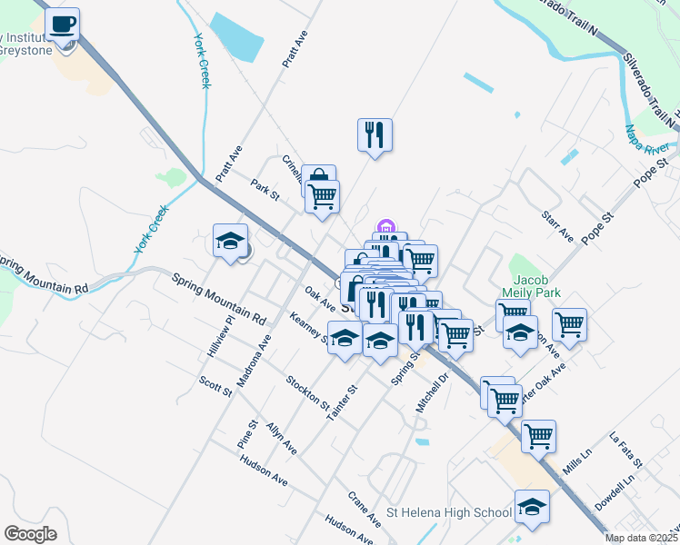 map of restaurants, bars, coffee shops, grocery stores, and more near 1508 Main Street in St. Helena