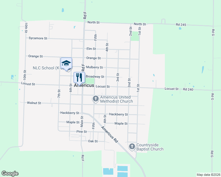 map of restaurants, bars, coffee shops, grocery stores, and more near 310 Locust Street in Americus