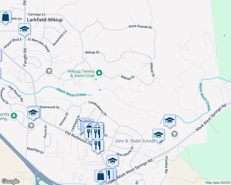 map of restaurants, bars, coffee shops, grocery stores, and more near 5032 Carriage Lane in Santa Rosa