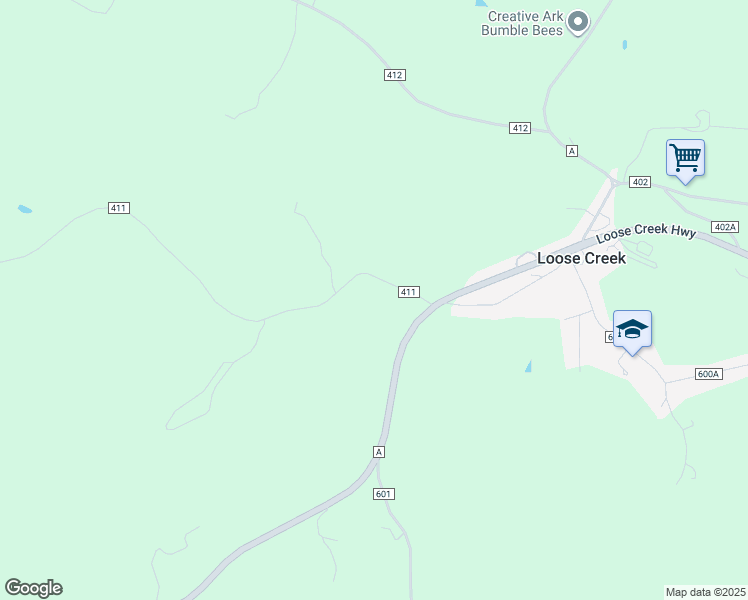 map of restaurants, bars, coffee shops, grocery stores, and more near 36 County Road 411 in Loose Creek