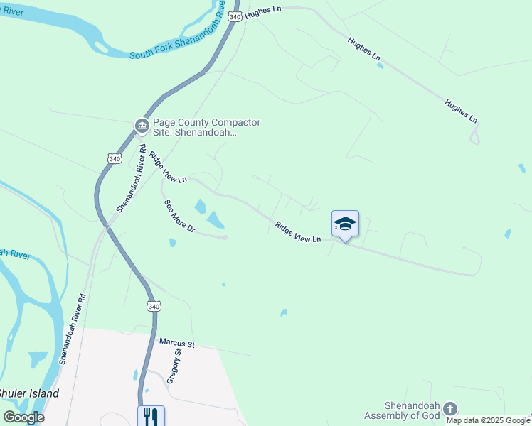 map of restaurants, bars, coffee shops, grocery stores, and more near 123 Minna Drive in Shenandoah