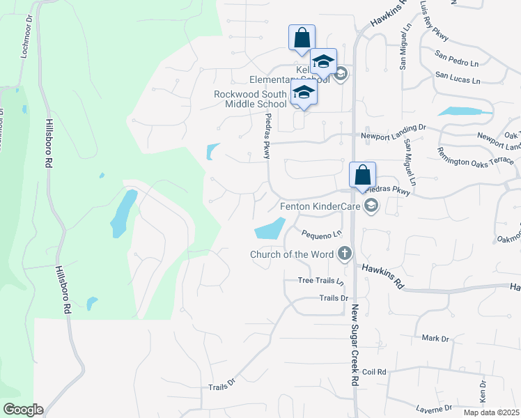 map of restaurants, bars, coffee shops, grocery stores, and more near 1424 Vadera Court in Fenton