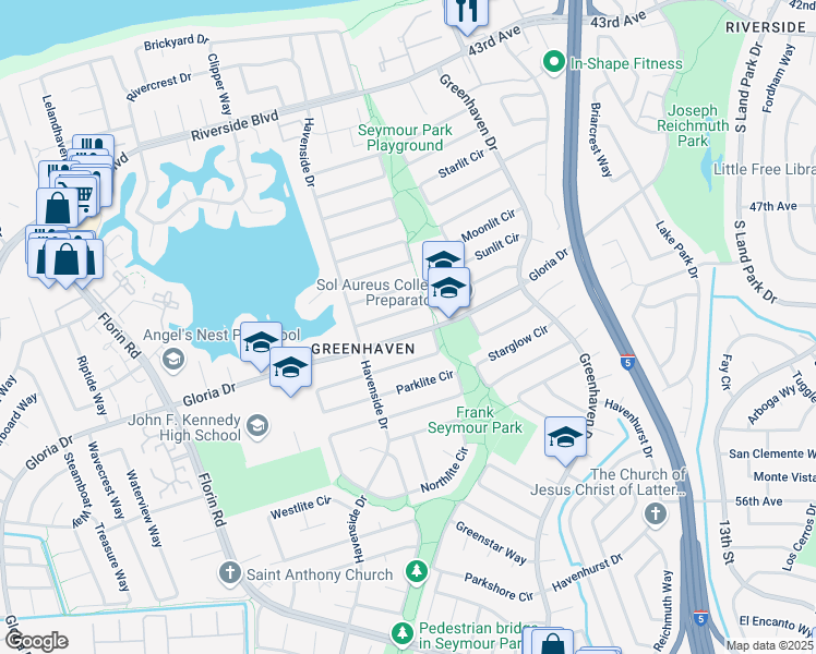 map of restaurants, bars, coffee shops, grocery stores, and more near 6640 Gloria Drive in Sacramento