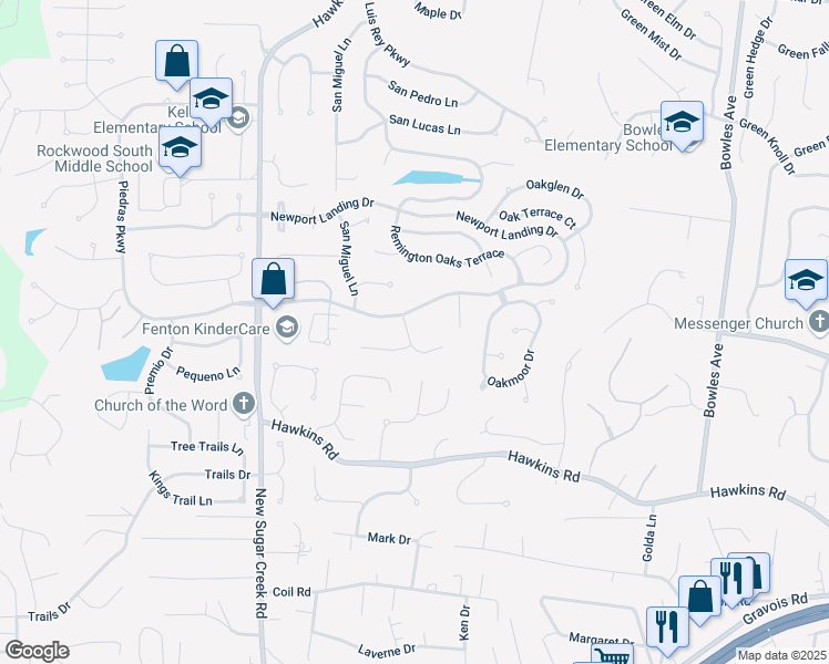 map of restaurants, bars, coffee shops, grocery stores, and more near 1019 Nagia Court in Fenton