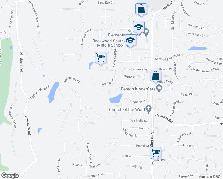 map of restaurants, bars, coffee shops, grocery stores, and more near 1424 Vadera Court in Fenton