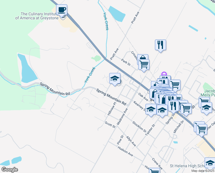 map of restaurants, bars, coffee shops, grocery stores, and more near 1810 Quail Court in St. Helena
