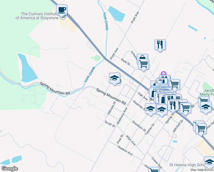 map of restaurants, bars, coffee shops, grocery stores, and more near 1810 Quail Court in St. Helena