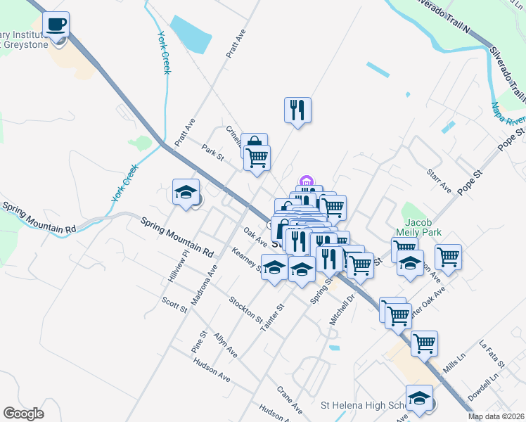 map of restaurants, bars, coffee shops, grocery stores, and more near 1522 Main Street in Saint Helena