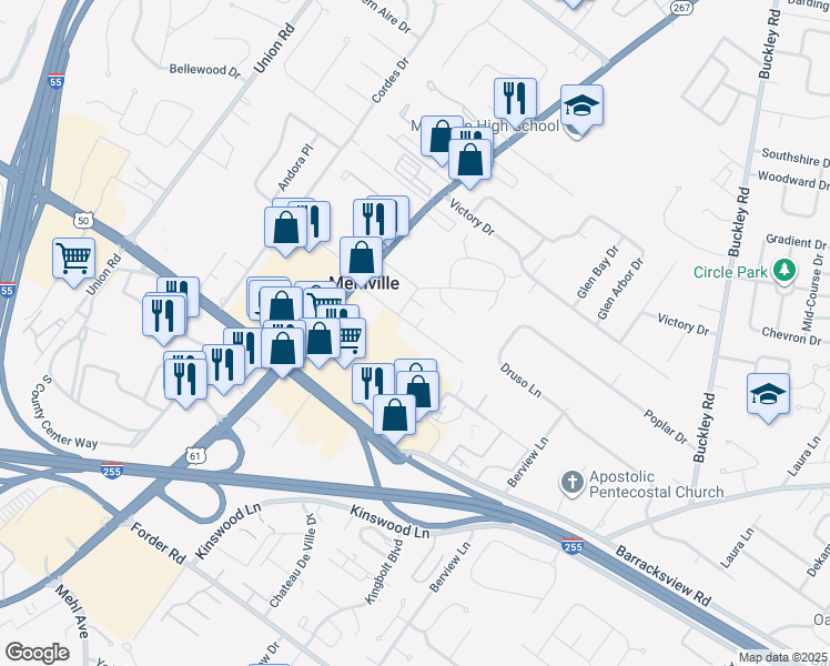 map of restaurants, bars, coffee shops, grocery stores, and more near 3466 Evergreen Lane in St. Louis