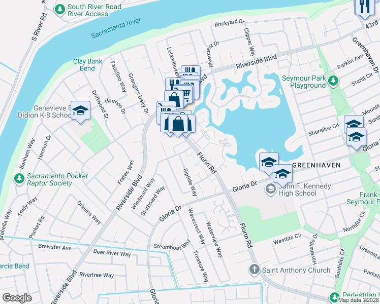 map of restaurants, bars, coffee shops, grocery stores, and more near 434 Florin Road in Sacramento