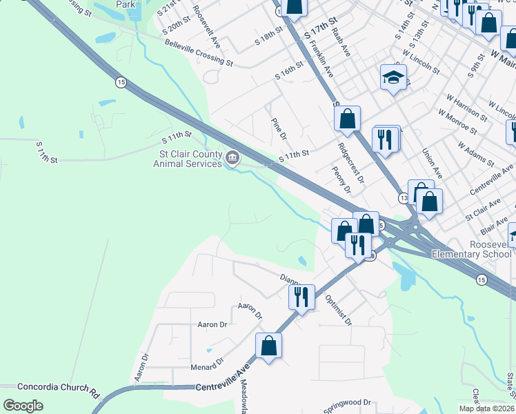 map of restaurants, bars, coffee shops, grocery stores, and more near 1367 Radden Court in Belleville